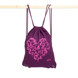 Turnbeutel GymBag YOGA HEART, lila mit Print fuchsia, 100% Baumwolle EINHEITSGRÖSSE