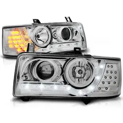 LED Tagfahrlicht Design Scheinwerfer für VW T4 90-03  chrom mit LED Blinker