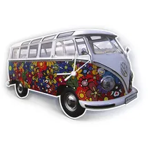 BRISA VW Collection - Volkswagen Wand-Werkstatt-Uhr-Zeitanzeiger-Clock-Zeitmesser im T1 Bus Design (Flower Power/Bunt)
