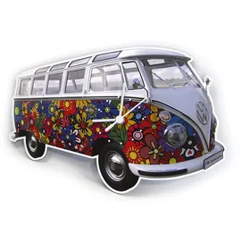 BRISA VW Collection - Volkswagen Wand-Werkstatt-Uhr-Zeitanzeiger-Clock-Zeitmesser im T1 Bus Design (Flower Power/Bunt)