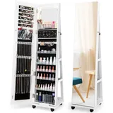 Schmuckschrank mit Spiegel LED Licht abschließbar Rollen Schmuck Organizer