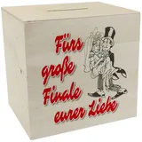 Ehepaar Spardose aus Holz mit Spruch Fürs große Finale eurer Liebe Perfekte Idee zur Heirat Verlobung oder Hochzeit verliebtes Hochzeitspaar mit Herzen