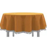 EXKLUSIV HEIMTEXTIL Gartentischdecke mit Fransen Tischdecke Classic Outdoor PVC Weichschaum rutschhemmend für Garten, Balkon, Terrasse 150x210 cm oval orange