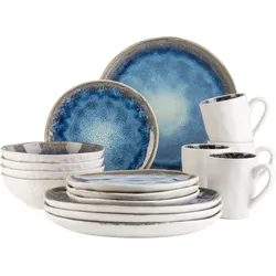 Kombiservice MÄSER "FROZEN, Kombiservice, Steinzeug", blau, 16 tlg., Steinzeug, Geschirr-Sets, Geschirr-Set, Service