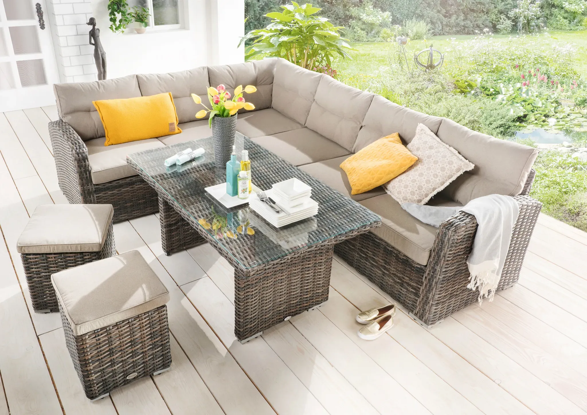 Destiny Gartenlounge-Set »SANTA PONSA«, (20 tlg., 2x Schenkel, 2x Hocker, 1x Tisch, inkl. Auflagen), Aluminium, Polyrattan Destiny braun