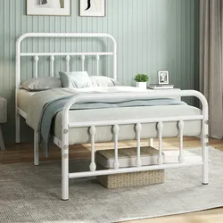 Yaheetech Bettrahmen Vintage Stil 90 x 200 cm Metallbett Bettgestell aus Metall mit Lattenrost, Modern Gästebett Jugendbett, Weiß