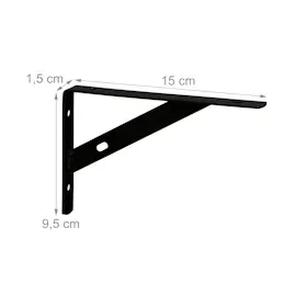 Relaxdays Regalträger im 6er Set, Regalhalterung für Wand, Regalwinkel Metall, Wandkonsole, HBT: 9,5x1,5x15 cm, schwarz
