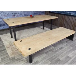 Esszimmer-Set MCW-L75, Esstisch Sitzbank Esszimmergarnitur, Massiv-Holz MVG-zertifiziert 200cm, natur