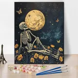 TISHIRON Malen nach Zahlen Erwachsene Skelett unter dem Vollmond Malen nach Zahlen auf Leinwand, Erwachsene Malen-nach-Zahlen, Malen nach Zahlen für Erwachsene DIY digitales Ölgemälde-Set, 40X50cm