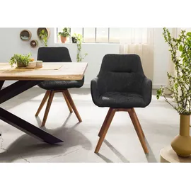 Massivmoebel24 Drehstuhl Wildeiche Polyester schwarz