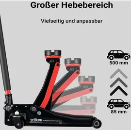 Wiltec Rangierwagenheber Stahl 85-500 mm schwarz fahrbar