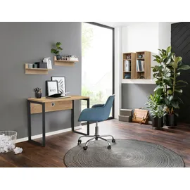 OTTO home Schreibtisch OTTO HOME "Moid", braun (eiche natur, schwarz, eiche natur), B:100cm H:75cm T:50cm, Tische, Schreibtisch, Computertisch, Kabeldurchlass, Metallkufen, Breite 100 cm