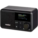 MEDION S66822 Tragbares Mini DAB+ Radio mit Bluetooth (Akku mit bis zu 6,5 Stunden, klein, dimmbares Farbdisplay, Teleskopantenne, Sleeptimer, Wecker, Snooze, AUX, USB-C) schwarz