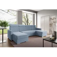 LIKMA Himmelblau Ecksofa Neli U-Form 274x162 cm mit Schlaffunktion (254x125 cm) Eckcouch mit Bettkasten und Verstellbare Kopfstützen Wohnlandschaf... - Himmelblau