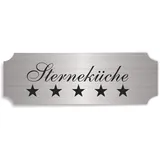 Silberfarbenes Schild STERNEKÜCHE - ca. 15 x 5 cm - selbstklebend wetterfest