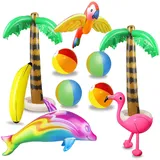 aovowog 10 Stücke Aufblasbare Palmen Flamingo Spielzeug Aufblasbare Bananenstrandbälle Fliegen Papagei Delphin für Hawaii Party Luau Party Decor Strand Hintergrund