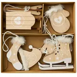 Heitmann-Deco HEITMANN DECO Weihnachtsbaumschmuck, Holz, Natur/Weiss, 7-10cm