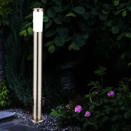 GLOBO Außenstehlampe silber Erdspieß Wegeleuchte Edelstahl Gartenlampe 2x Außensteckdose, 1x E27, Dxh 7,6 x 110 cm