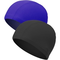 IUDWCG - 2 Pcs Neutrale Badekappe Kinderpoolkappe Erwachsenenpoolkappe elastischer Stoff Kurzhaar- und Langhaarduschkappe Spa-Poolkappe (schwarz, blau)
