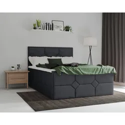 Boxspringbett LEONIQUE "Ambre", grau (anthrazit), B:161cm L:210cm, Komplettbetten, Boxspringbett, mit Taschen-Federkernmatratze