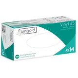 Bingold Vinyl 45, Einweghandschuhe transparent, puderfrei, 100 Stück