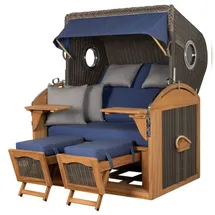 Mr. Deko Strandkorb Komplettset - bene living - Borkum XL Teak - PE grau - Modell 595 - inkl. Liftersystem