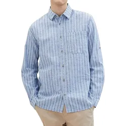 Tom Tailor Herren Leinen-Hemd elegantes Business-Shirt Sommer-Hemd 36052922 Blau - M