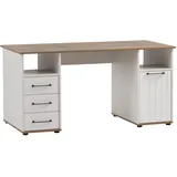 Schildmeyer Jelda Büro Schreibtisch 701897, matt weiß/Eiche Landhaus Dekor, 150 cm