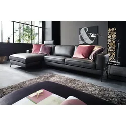 KAWOLA Ecksofa LUGA Sofa Leder anthrazit Longchair links inklusive Kopfstütze