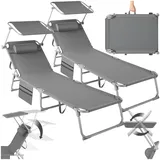 Tectake tectake® 2er Set Sonnenliege, klappbar, 4-fach verstellbare Rückenlehne mit Kopfpolster, 190 x 68 x 28 cm, mit Seitentasche