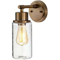 Licht-Erlebnisse Wandleuchte JUNIS E27 max. 60W Messing gebürstet, Klar/Transparent | Baustahl, Regenglas LE45724