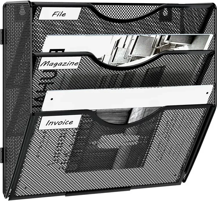 Senhoglb Wand-Aktenablage aus Metallgitter, A4, 3-stufig, vormontiert, Schwarz, Neujahr-Angebot, Top-Geschenkideen