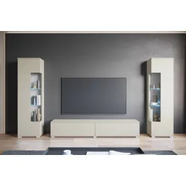 INOSIGN Wohnwand INOSIGN "Kenia, Vitrine Türanschlag links/rechts wechselbar", beige (kaschmir), Glas, Hartfaserplatte, Holzwerkstoff, Kunststoff, Kastenmöbel-Sets, Wohnwand, Vitrinen mit Eckverglasung, hängend und stehend montierbar