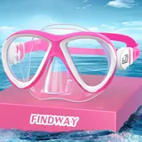 Findway Taucherbrille Kinder, Schwimmbrille Kinder für Jungen Mädchen,Schnorchelmaske Kinder 180°Panorama Verstellbares Silikonband Anti-Leck Tauchmaske Kinder für 3-14 Jahre