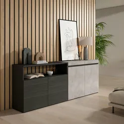 SKRAUT HOME Sideboard, Schrank, Küche, Anrichte, Dielenschrank, 200x35x75cm, 4 Türen, Viel Stauraum, Modernes Design, Zementgrau - 60_1