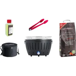 LotusGrill StarteLotusGrill S Small Kompakt Starter-Set Anthrazitgrau der raucharme Holzkohlegrill mit 2,5 kg Buchenholzkohle, 200 ml Brennpaste, 1x