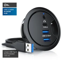CSL Kabeldurchführung mit USB Hub, 2x USB-A, 1x USB-C, Audioanschluss