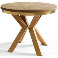 Runder Esszimmertisch LOFT, ausziehbarer Tisch Durchmesser: 100 cm/180 cm, Wohnzimmertisch Farbe: Braun, mit Metallbeinen in Farbe Gold