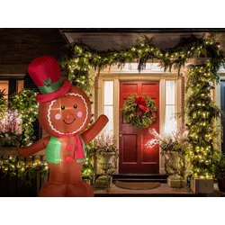 Aufblasbare Weihnachtsdekoration Pfefferkuchenmann mit LED-Beleuchtung braun 240 cm SAVELA