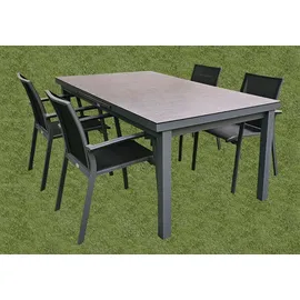 teico group 5-tlg. Alu Gartenmöbel Set anthrazit Tisch ausziehbar mit 4 stapelbaren Stühlen - Grau