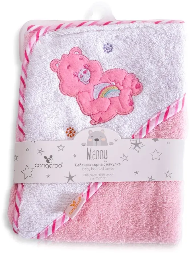 Cangaroo Baby-Kapuzenhandtuch Manny 76 x 76 cm Babyhandtuch Tiermotiv Baumwolle rosa