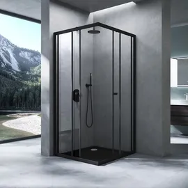 mai & mai Ravenna16K Eckdusche mit Doppel-Schiebetür 90 x 80 cm Schwarz Sicherheitsglas