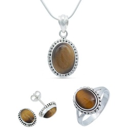mantraroma Schmuckset 925er Silber mit Tigerauge (Schmuckset aus 925 Silber) 62
