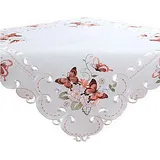 Tischdecke 85x85 cm Quadratisch Sekt Schmetterlinge Rot Bunt Gestickt Sommerdecke Aufleger Kaffeedecke Frühling (85 x 85 cm)