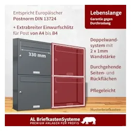 AL Briefkastensysteme 2er Briefkastenanlage Anthrazit Grau inkl. Zeitungsfach