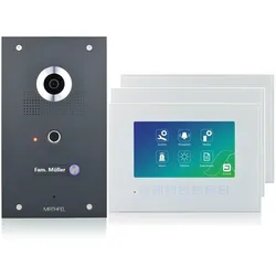 4 Draht Videotürsprechanlage mit Fingerprint, 170° Weitwinkel-Fischaugen-Kamera in Anthrazit und 7“ Monitor optional WLAN mit Gravur Personalisiert 3x