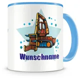 Samunshi® Kindertasse mit Namen Tasse Forstmaschine Personalisierte Tasse mit Namen Kinder Kinderbecher mit Namen Kindergarten blau 300ml