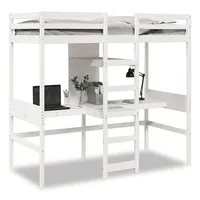 vidaXL Hochbett mit Schreibtisch & Ablagen Weiß 90x200 cm Kiefernholz