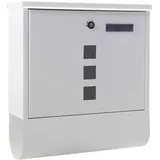 Wiltec Briefkasten mit Zeitungsrolle, weiß, 305 x 95 x 335 mm, Wandbriefkasten mit Namensschild, Sichtfenstern, Schloss und Zeitungsrolle,