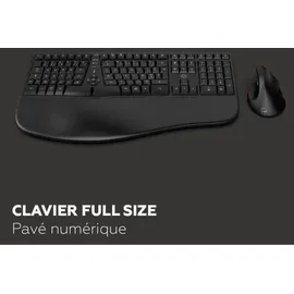 MOBILITY LAB Ergo C30W - Ergonomisches Kabellos-Set mit verstellbarer Neigung - AZERTY Layout - Repose-Poignets aus Memory-Schaum - Büro, Zuhause, Gaming - Dual Wireless USB & Bluetooth Verbindung